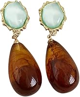 DtjaJewelry Vintage Amber Teardrop Dangle Earrings - Hypoallergenic Lightweight Resin Waterdrop Statement Drops for Women Girls Holiday Gifts
