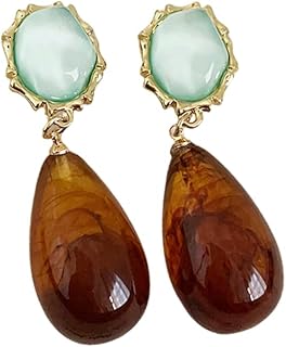 DtjaJewelry Vintage Amber Teardrop Dangle Earrings - Hypoallergenic Lightweight Resin Waterdrop Statement Drops for Women Girls Holiday Gifts