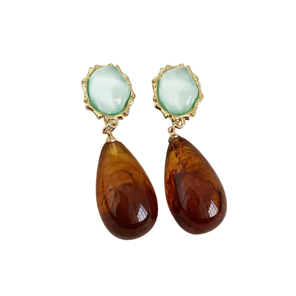 Dtja Vintage Amber Teardrop Dangle Earrings for Women Girls Hypoallergenic Lightweight Big Waterdrop Resin Statement Drop Dangling Stud Earrings Antique Holiday Birthday Theme Party Jewelry Gifts