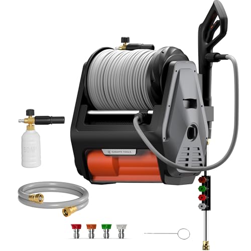 Giraffe Tools Grandfalls Retractable Pressure Washer Pro, Wall Mounted Pressure Washer with 1800W...