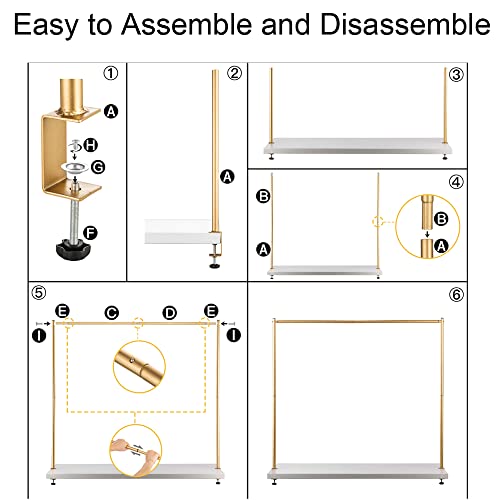 Inweder 44" Tall Over The Table Rod Stand with Clamps, Adjustable Gold