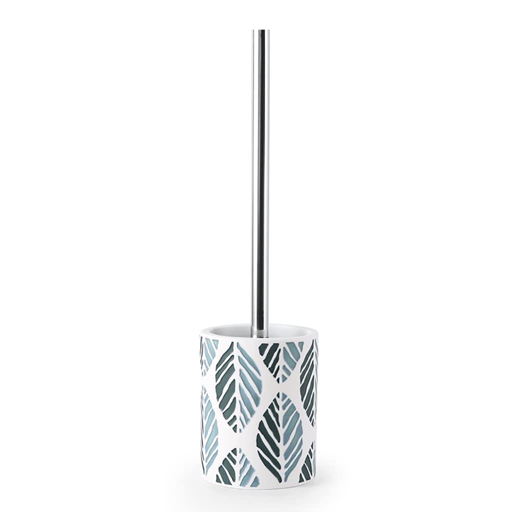 Tyuhduyur Green/White Freestanding Toilet Brush Leaf Pattern,Compact Size Toilet Bowl Brush And Holder With Stainless Steel Handle, Space Saving For Storage,Easy To Hide,