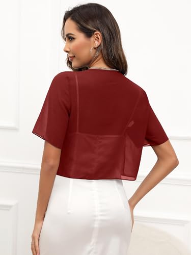 Missufe Women's Summer Short Sleeve Cropped Shrugs Sheer Lightweight Chiffon Bolero Cardigans2