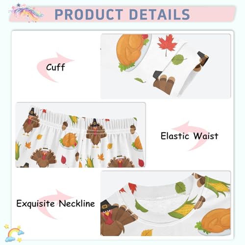 Pajama Sets Long Sleeve Thanksgiving Pattern with Festive Turkey Soft Comfy Sleepwear 2 Piece PJS 3-8T4