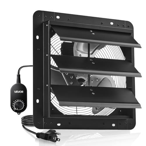 VEVOR 14 inch Shutter Exhaust Fan, Wall Mounted Attic Vent Fan with Variable Speed Controller, 1400 CFM, AC Motor, Heavy-duty Steel, Low Noise for Shed, Garage, Greenhouse Ventilation Cooling, Black