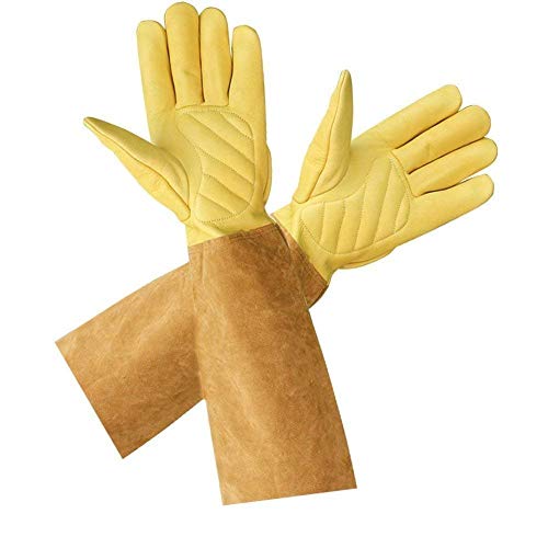 Rose Pruning Gloves, Professional Pruning Thornproof Gardening Gloves with Long Gauntlet to Protect Your Arms Until the Elbow.Yellow Brown ST102 (Large 8.5