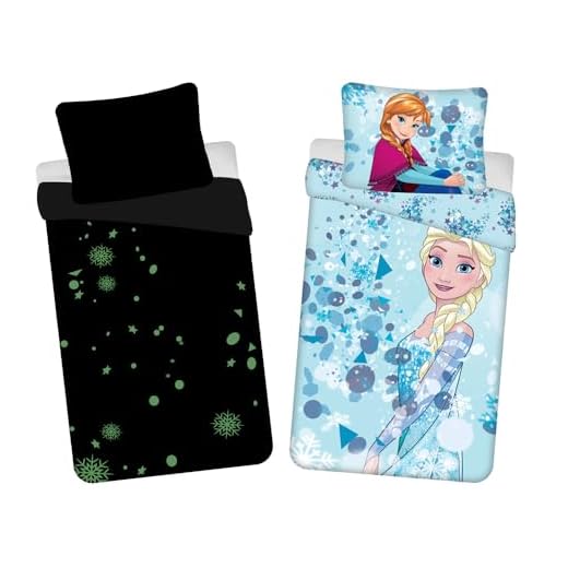 Jerry Fabrics Disney Frozen Azul Claro con Efecto Brillante Juego de Cama para Niños, Funda Nórdica 140 x 200 cm y Funda de Almohada 70 x 90 cm