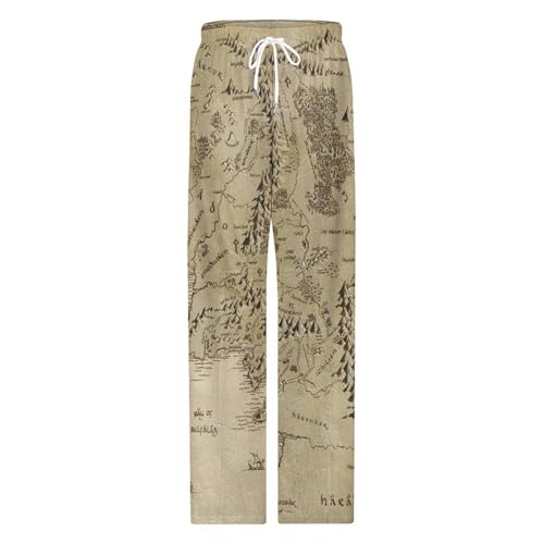 Middle Earth Map Pattern Mens Pajama Pants Wide Leg Sleep Drawstring Sleepwear Casual Loungewear3