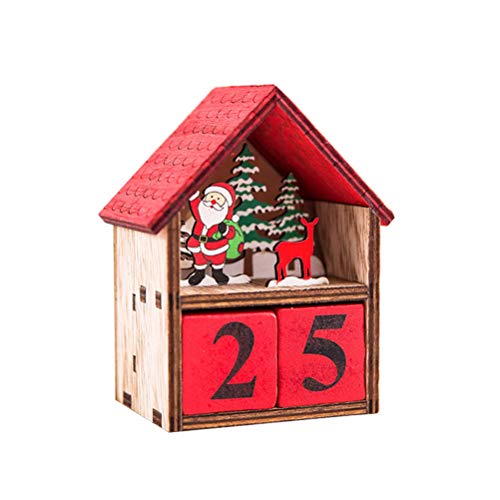 Wooden Christmas Advent Calendar Santa Luminous Perpetual Countdown Calendar Block Desktop Calendar for Christmas Desktop Ornament