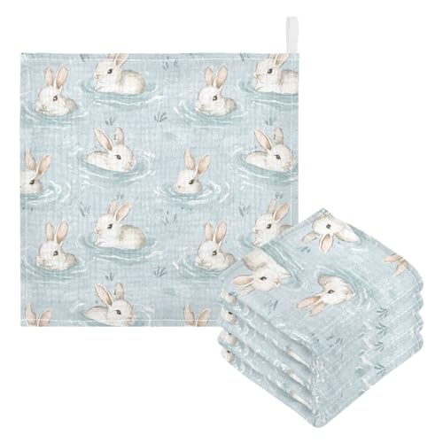 vvfelixl Baby Muslin Washcloths Cute Rabbit Swimming in River Baby Burp Cloths Cotton Babys Face Towel for Newborn Infants Boys Girls Soft and Absorbent 11.8 X 11.8 in, 3 Pack3