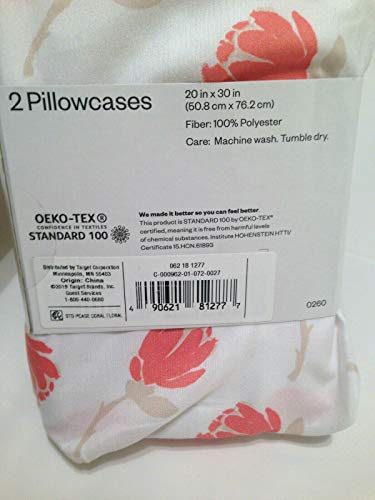 Room Essentials White Coral Floral Microfiber Standard Pillowcase 30"X 20"
