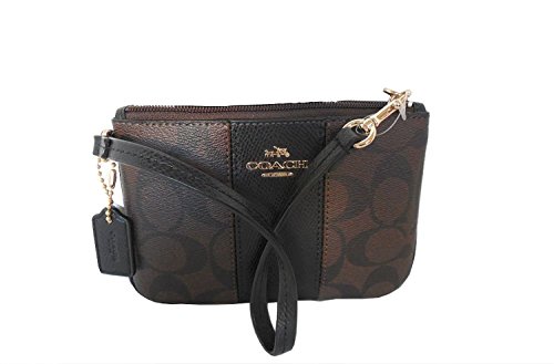Coach Signature C Brown Black PVC Leather Wristlet, 52860
