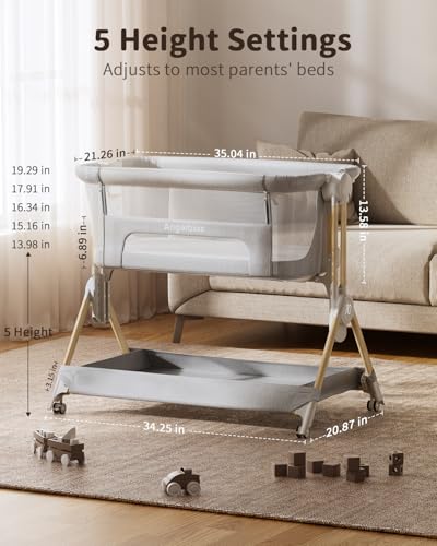 Image of ANGELBLISS Baby Bassinet, 3-in-1 Bedside Sleeper, One-Click Foldable Crib