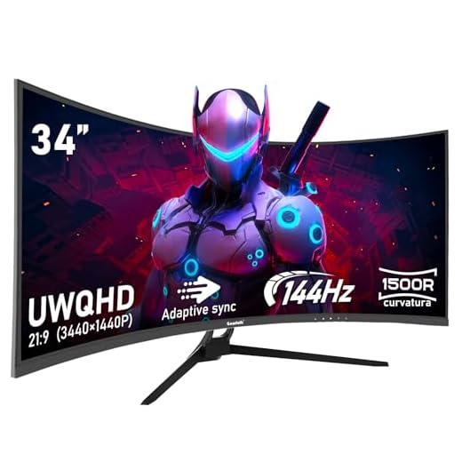 Gawfolk Monitor Ultrawide Da 34 Pollici 1500R Curvo 144Hz Monitor Per Computer Da Gioco, 21:9 UWQHD (3440x1440),Adaptive Sync,HDR,Angolo di visione 178°,HDMI、Display Port,VESA75×75MM - Nero