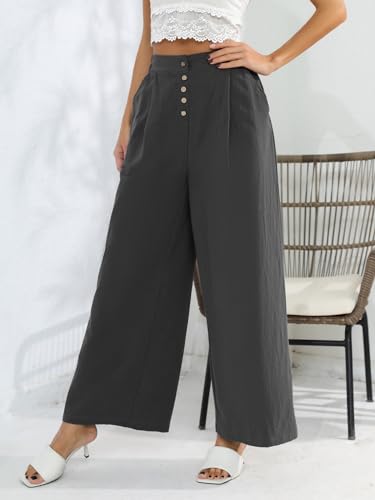 Les umes Womens Casual Wide Leg Pants Cotton Long Trousers High Wasit Loose Palazzo Pants with Pockets4