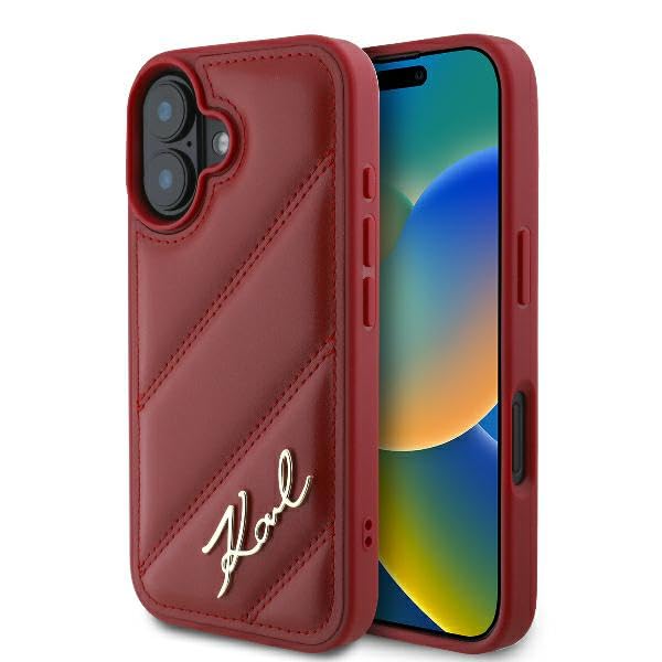 CG Mobile Karl Lagerfeld KLHCP16SPQDSMGR Coque pour iPhone 16 6,1" Coque Rigide Rouge Signature matelassée