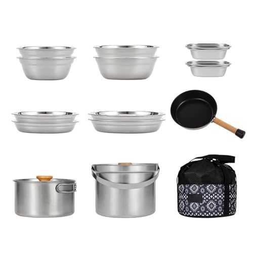GOLOVENLD Stainless Steel Cookware Set Frying Pans and Storage Bag Cooking Tool Set Suitable for Camping and Outdoor Cooking