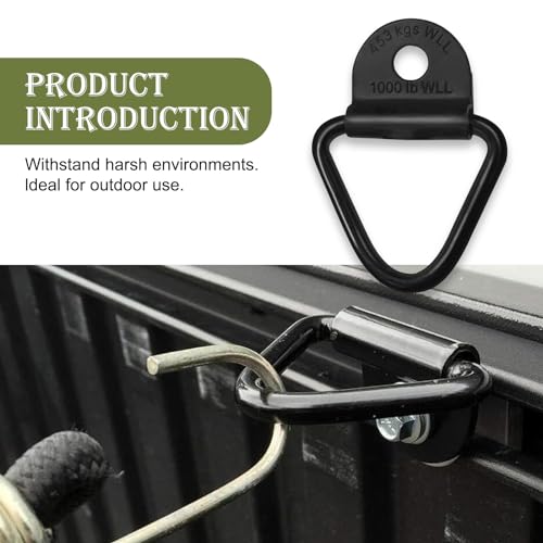 Nowkont 4 PCS Car V Tie Down Anchor, 2.3 x 2.2 Multifunctional Metal Hook Trunk Fixing Rail Accessory, Heavy-Duty Truck Bed Tie-Down Anchor Replacement, Universal for Cars Off-Road Vehicle (Black)