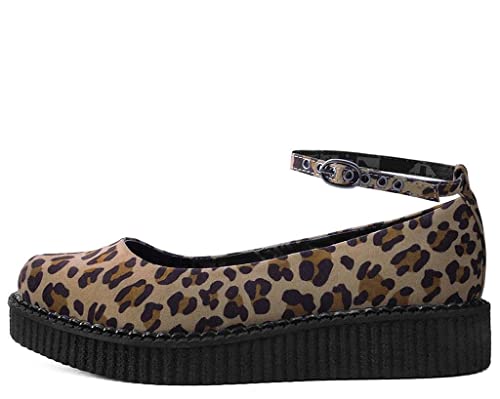 T.U.K. Shoes Leopard Pointed Ballet Ankle Strap Creeper Sneaker Flats for Women4