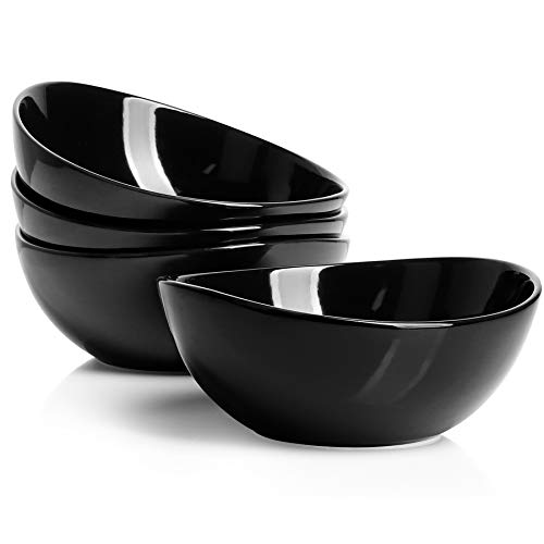 Sweese 103412 Porcelain Bowls - 28 Ounce for Cereal Salad and Desserts - Set of 4 Black