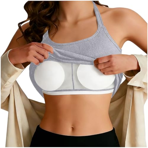 GMQWRK Style 42 Weste für Damen, V-Ausschnitt, ärmelloses Hemd, solide Westen, lässig, lockere Tank-Tops, leichte Sommerwesten, atmungsaktiv, dehnbar, Tank-Top, bequem, breiter Riemen, Camisole, grau