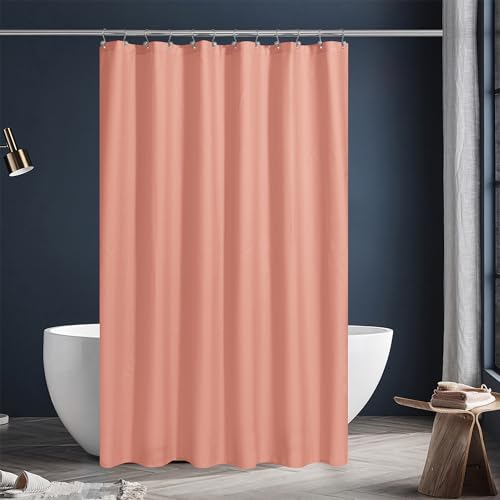 Image of N&Y HOME Fabric Shower Curtain or Liner with Magnets, Coral | Hotel Quality, Machine Washable, Water Repellent, Standard Size