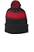 Sport-Tek Stripe Pom Pom Beanie OSFA Black/Tr Red