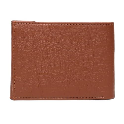 Image of VEMILIO Men's Vegan Leather Wallet for Men | Edge Cut Slim Bi-Fold Gents Purse | Stylish Wallet with Coin Pocket | 3 Card Slots | ID Window & 2 Currency Compartments (Tan)