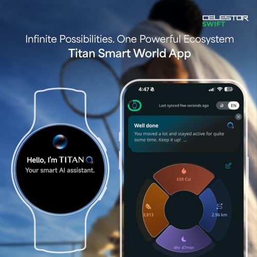 Image of Titan Celestor Swift Smart Watch 1.32 inch AMOLED Display, Advanced Badminton Mode, Training Load & Readiness, Built-in GPS with Advanced Running Mode, Zone-Based Training & Recovery, AI Day Brief - Blue