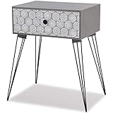 Color: Gris vidaXL Mesita de Noche Rectangular 1 Cajón MDF y Patas Acero Gris con Adornos