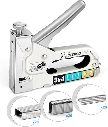 Bamda Handtacker, 3 In 1 Robuster Leistungsstarker Holztacker mit 3000 Klammern, Tackerpistole für Holz, Tischlerei, Dekoration, Kabelbefestigung