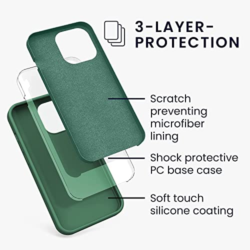 Image of Elzzi Microfiber Logo Cut Cover Compatible for iPhone 13 Case Liquid Silicone Covers Shockproof Back Cover with High Raised Camera Lips - Forest Green