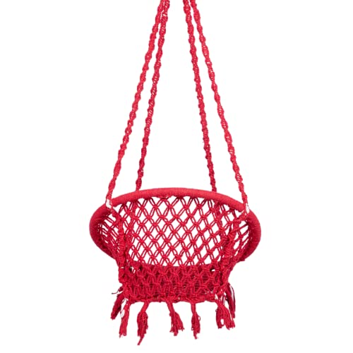 Image of Patiofy Cotton Netted Round Large Swing for Adults /Swing for Balcony /Swing Chair for Adults for Home /Hammock Swing for Adults /Swing Chair Wooden /Without Hanging Kit (120Kgs Weight Capacity- Red)