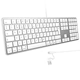 OMOTON Wired Keyboard for Mac with Number Keypad, USB and Type-C Dual Interface Full-Size Office Keyboard Compatible with Apple Mac Pro, iMac, Mac Mini, MacBook Pro/Air, QWERTY UK Layout, Silver