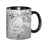 HRRASFAZF Tasse � Caf� | Tasse C�ramique Fine | Cadeau Original | 330ml | Mug avec Anse | Cadeau Original pour Homme et Femme | Mod�le marin sans couture avec rose des vents et voiliers.