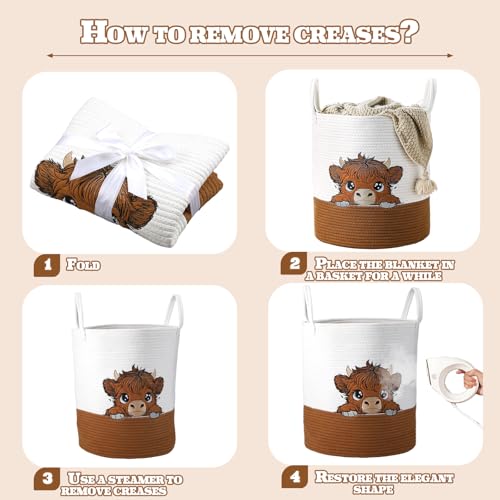 Image of Honeydak Highland Cow Laundry Basket Brown Tall Cotton Rope Laundry Hamper Large Nursery Storage Basket for Toy Clothe Bathroom Bedroom Organization Decor, 15 x 17.7 Inches