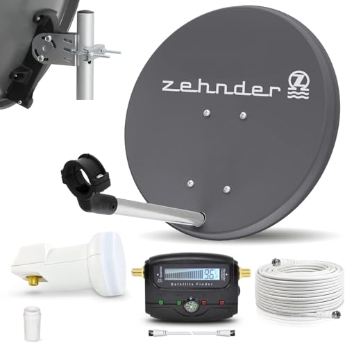 Digitale Camping Sat Anlage Spiegel 40 cm Single LNB 0,1 dB + Koaxialkabel 10m Kabel Sat Finder Balkon Caravan Mobil Schüssel Antenne für HDTV HD Sky 3D 4K