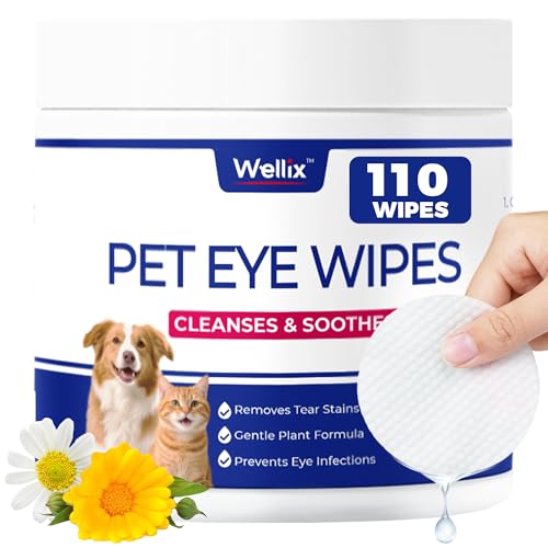Wellix Cat & Dog Eye Wipes - Tear Stain Remover for Dogs Eyes - 110 Counts
