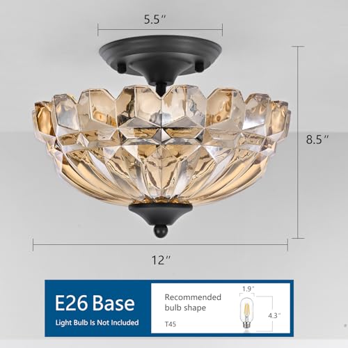 Dalouguan Semi Flush Mount Ceiling Light, 3-Light Kitchen Ceiling Lighting Fixtures with Amber Glass Lampshade, Gold Modern Chandelier for Living Room Bedroom Hallway by Dalouguan - Used condition - Image 2