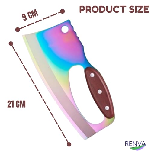 Image of RENVA Premium Carbon Stainless Steel Chef Knife Set with Wooden Handle,Kitchen Knife for Meat,Vegetable,Fruits and More(21x9cm). (Rainbow, Knife)