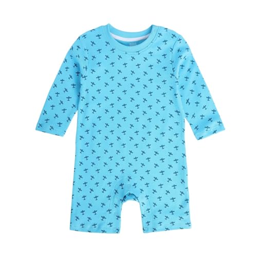Image of miniklub Baby Round Neck Knitted Cotton Printed Romper, Pack of 2 (Blue /Yellow Color)