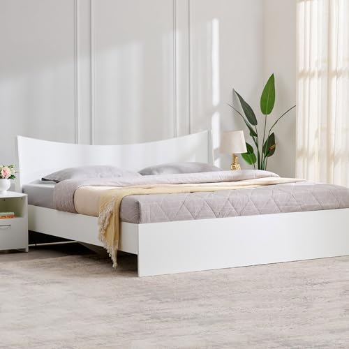 Image of Home Centre Helios Alton Queen Bed |Engineered Wood Queen Bed| (White) |1 Year Warranty