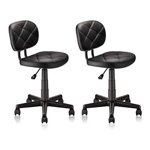 KLASIKA Rolling Stool Chair with Adjustable Height and PU Leather Backrest for Home Standing Desk Computer 2 Pack Cover