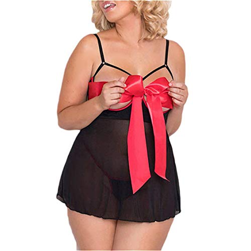 Womens Unwrap Me Babydoll, Sexy See Through Red Bow Lingerie Set