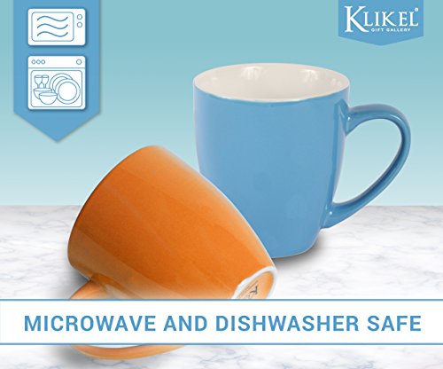 Klikel 6 Colored Coffee Mugs Set - 16Oz Flat Bottom Stoneware - Bright Multi Colored #TOP2