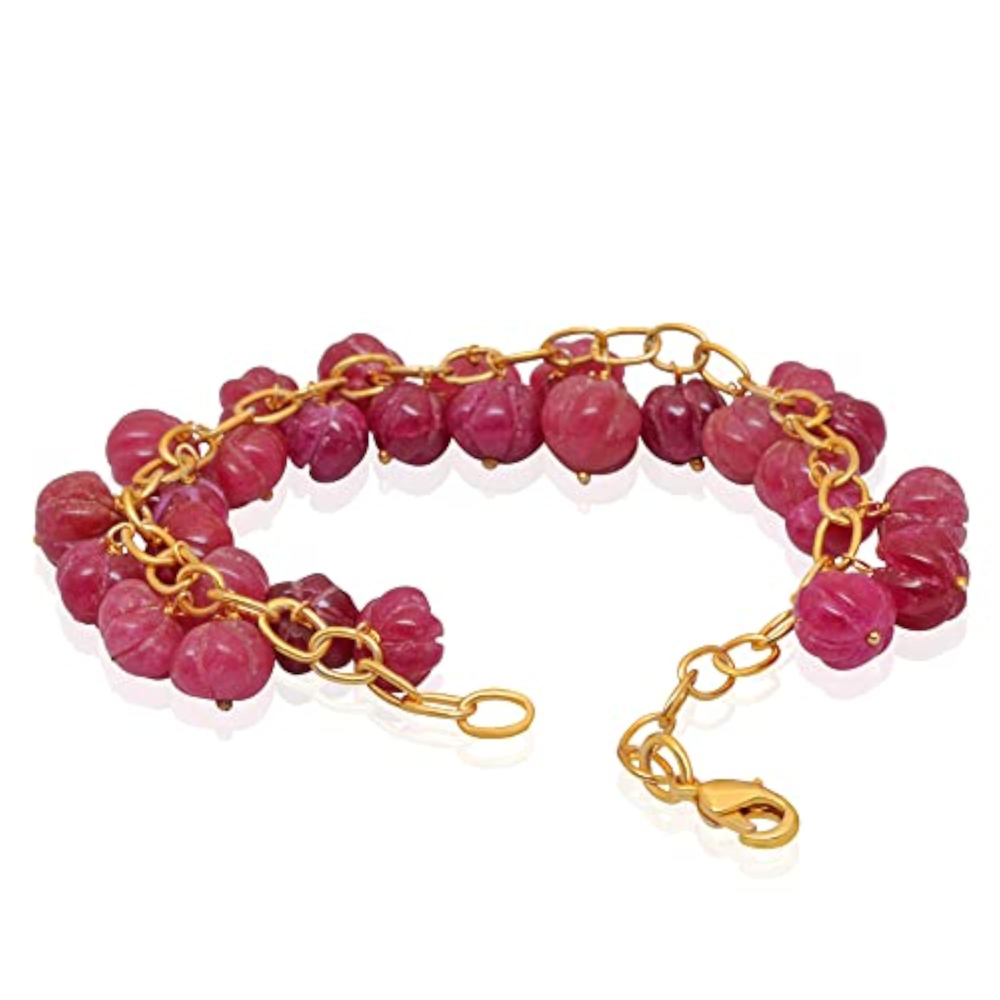 Jaipur Ruby Melon Shape Bead Bracelet, Elegant Red Gemstone