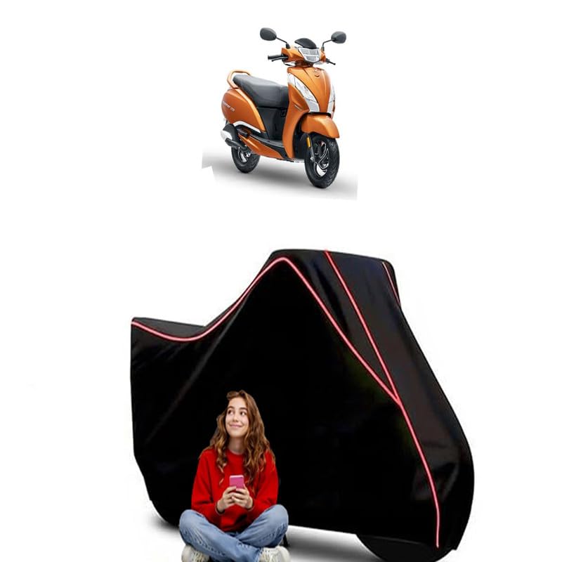 Image of Jupiter Drum Alloy Scooty Bike Cover Water Resistant Outdoor Use Universal Fit Scooters Motorcycles Heavy Duty UV Protection Dust Rain Scratch Resistant Elastic Bottom Black Blue Piping