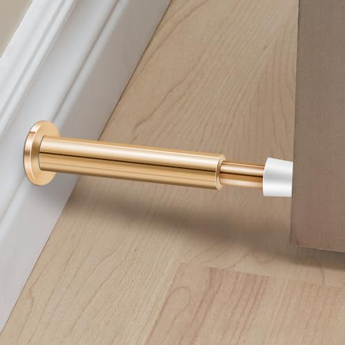 KOLAKO Door Stopper, Spring Door Stops with White Rubber Bumper, 4.4 Inch Doorstop Wall Protector Solid Door Stoppers for Bottom of Door, 2 Pack, Rose Gold