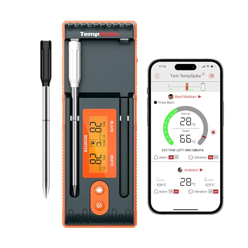 ThermoPro Twin TempSpike 150m Truly Wireless Meat Thermometer with 2 Meat Probes, Bluetooth Food Thermometer with LCD-Enhanced Booster, Meat Thermometer Wireless for Air Fryers BBQ Grill Oven Smoker