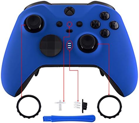 eXtremeRate Scarlet Red Soft Touch Grip Faceplate Cover, Front Housing Shell Case Replacement Kit for Xbox One Elite Series 2 Controller Model 1797 - Thumbstick Accent Rings Included